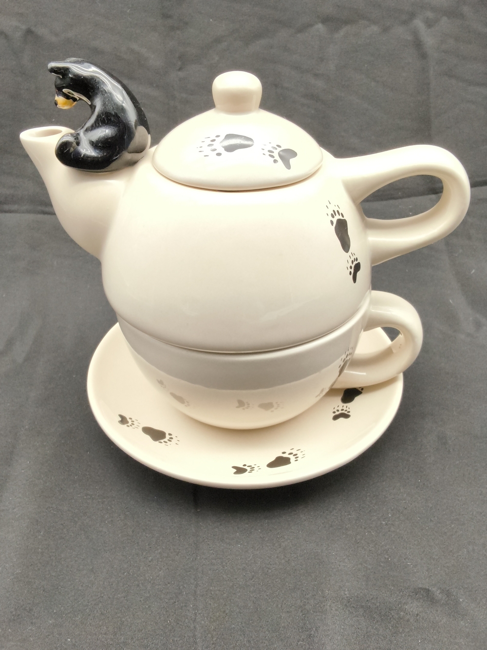 Vintage Novelty Black Bear Tea-For-One Stacking Ceramic Set